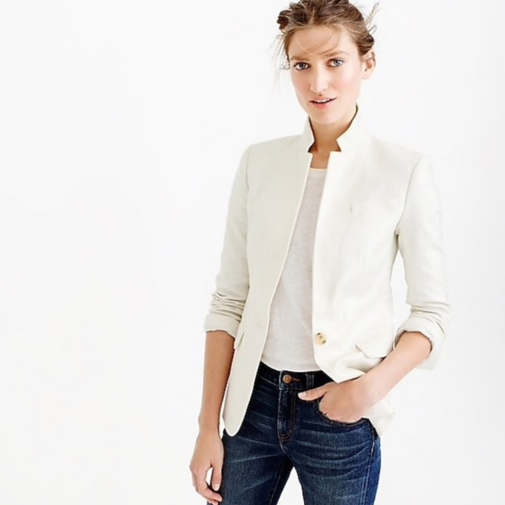 J. Crew White Linen Regent Blazer 16